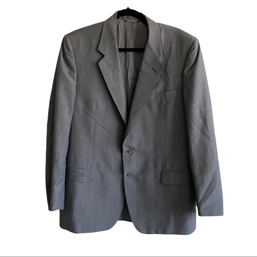 LANVIN Wool Gray Blue Copper PinStripe Button Front Blazer Jacket 44R